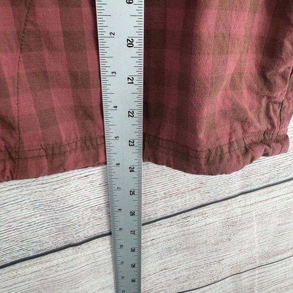 prAna Snap Down Hooded Long Sleeve Shirt‎ Women's Size M Red/Brown Checkered - Picture 12 of 13